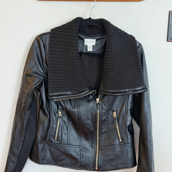 Chico's Jackets & Blazers - Chico’s Faux Leather Black Women's Jacket with Knit Collar